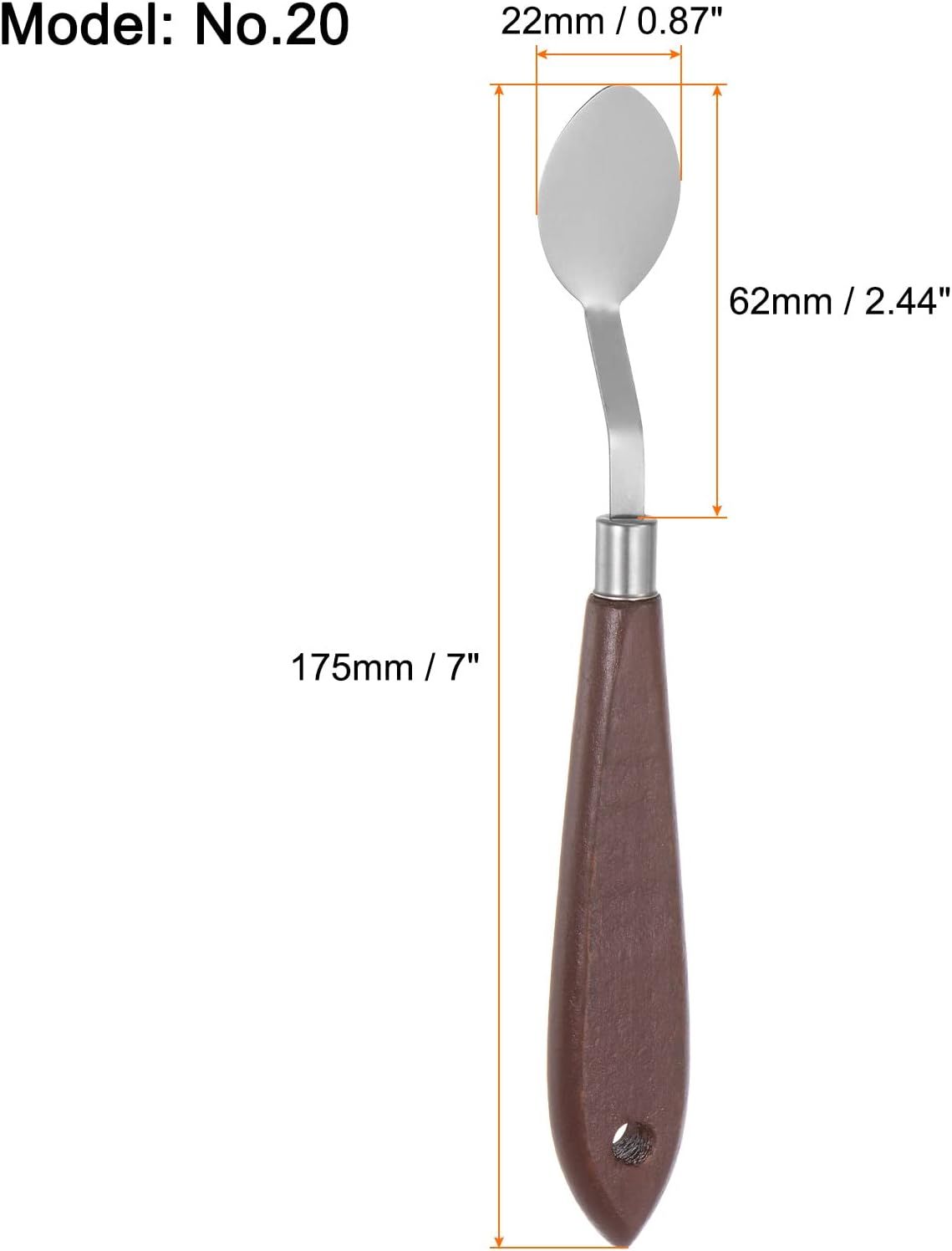 2 cuchillos de paleta No.20 de 0.866 in de ancho, espátula ovalada de acero inoxidable, cuchillo de paleta con mango de madera para óleo, lienzo
