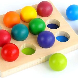 Pelotas de madera arcoíris con bandeja, 12 piezas de clasificación y juego educativo Montessori juguete para niños pequeños, bolas más grandes para Pelotas de madera arcoíris con bandeja, 12 piezas de clasificación y juego educativo Montessori juguete para niños pequeños, bolas más grandes para