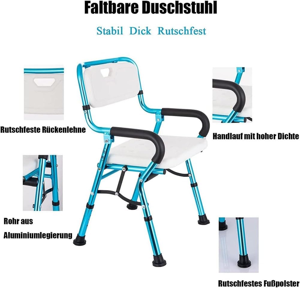Silla de ducha plegable, taburetes de baño con brazos y respaldo, asiento de baño portátil con patas de aluminio duraderas, taburete de ducha de