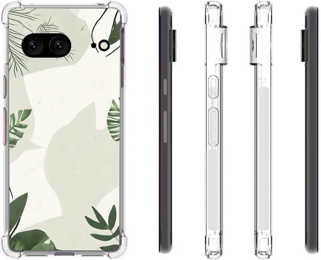 Funda minimalista compatible con Google Pixel 7, diseño bohemio minimalista abstracto de hojas verdes pastel arte botánico para Moto Case Girls