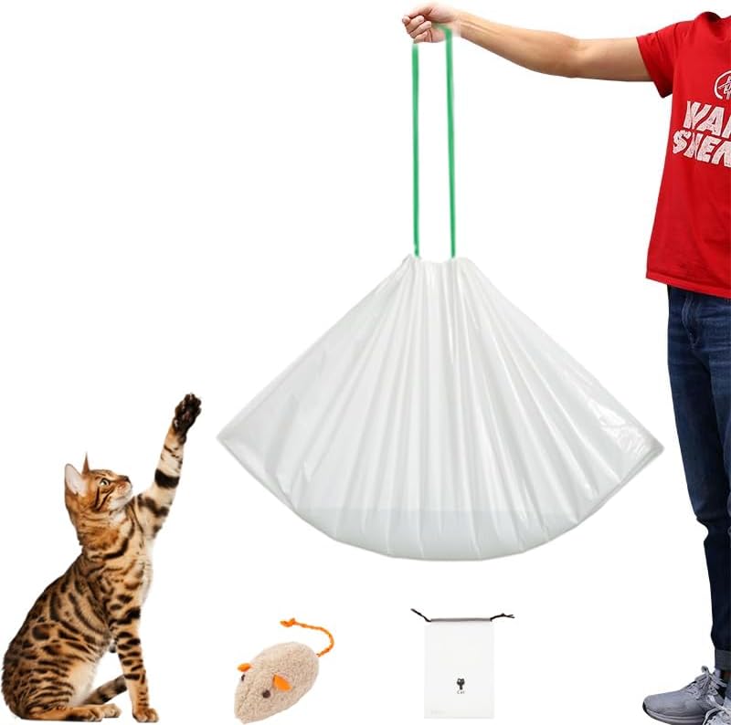 KropBom Bolsas de arena para gatos, 30 unidades, 41 x 19 pulgadas, bolsas grandes extra duraderas para arena para gatos con cordón, bolsas de forro