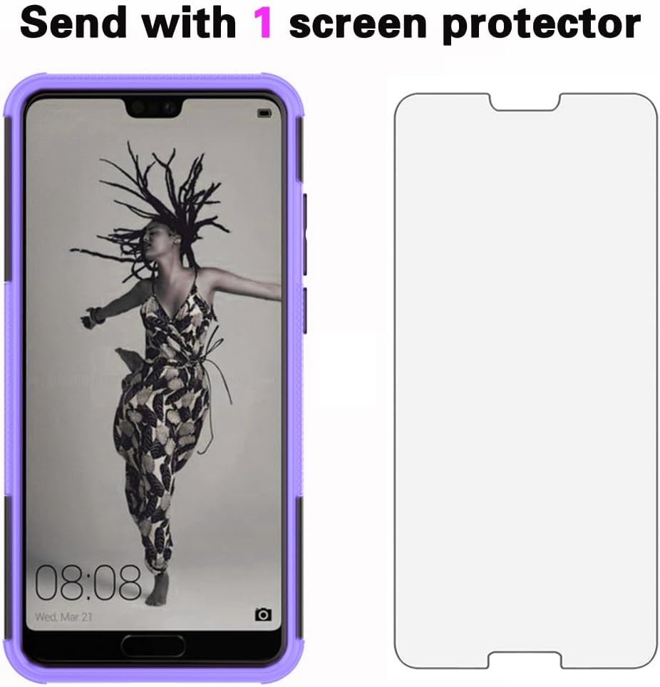 Asuwish Funda para teléfono Huawei P20 con protector de pantalla de vidrio templado y soporte delgado, híbrida, resistente, funda protectora para