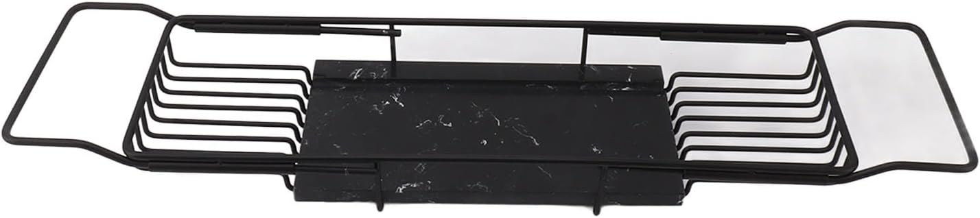 Estante de bañera de mármol con bandeja de bañera expandible antideslizante, ahorradora, multifuncional para regalo de calentamiento (negro)