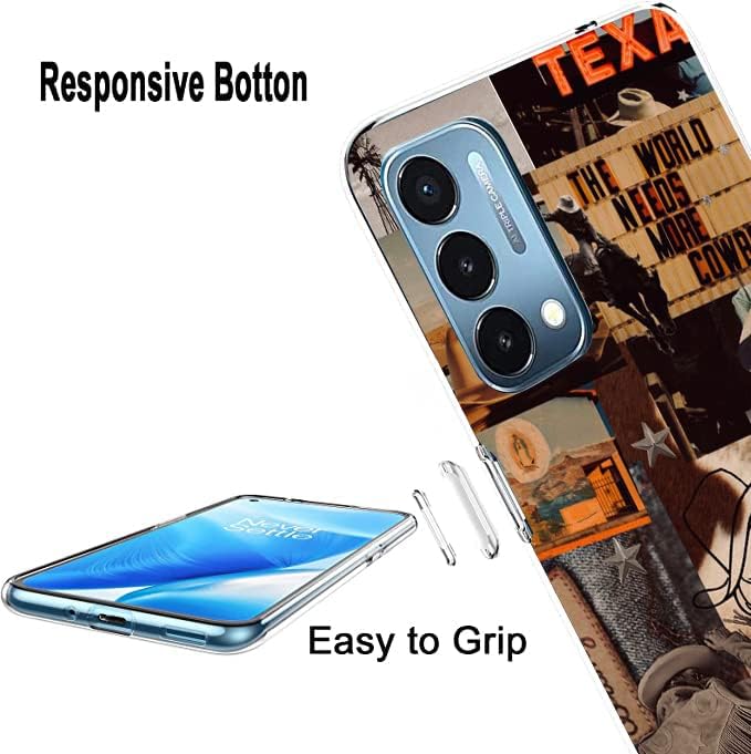 Compatible con OnePlus Nord N200 5G, funda transparente de collage estético retro vaquera vaquera country chic para niñas y mujeres, bonita funda de