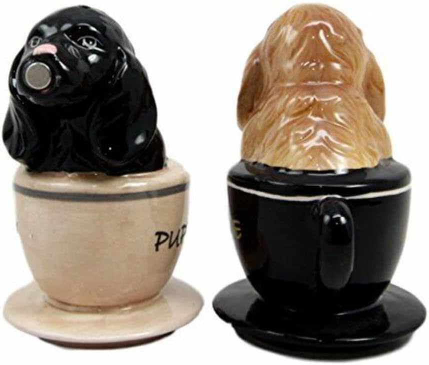 Cocker Spaniel Puppy Love – Juego de saleros magnéticos de cerámica