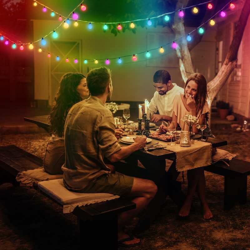 ELINKUME Tira de luces solares de 50 luces LED de 23.0 ft24 pies con 8 modos y control remoto para exteriores, impermeable y alimentado por energía