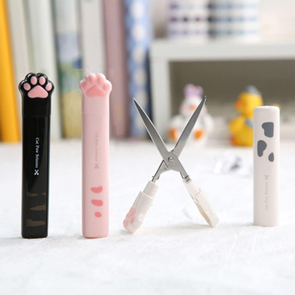 Mini tijeras de pata de gato, tijeras de acero inoxidable para manualidades, pequeñas tijeras de seguridad plegables portátiles de dibujos animados