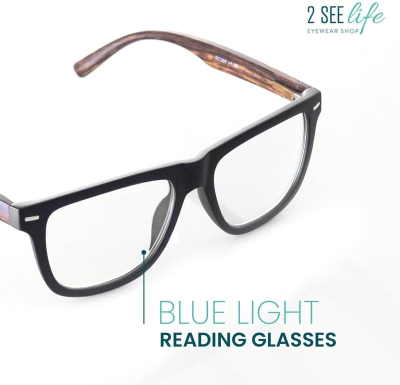 Lentes de lectura con luz azul con marco resistente color negro mate para hombre para lucir modernos con alta visión, lectores grandes y duraderos