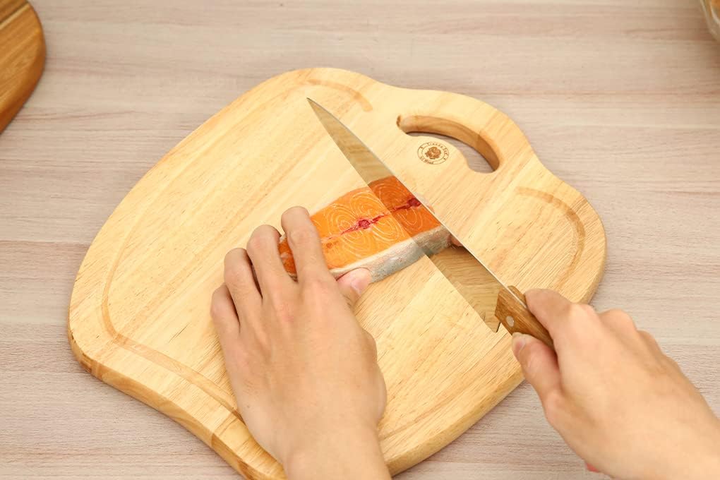 Nabytok – Tabla de cortar de madera en forma de manzana de 13 x 11 pulgadas con asa, tabla redonda de charcutería, charcutería y bloque de carnicero
