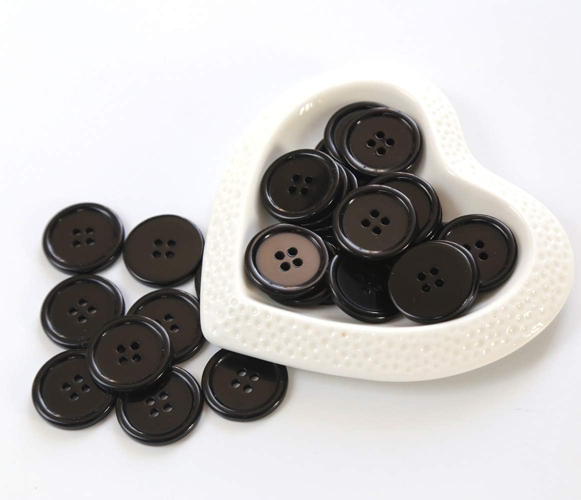 100 botones negros de 1 pulgada (0.984 in) botón de resina de 4 agujeros para coser y manualidades de bricolaje