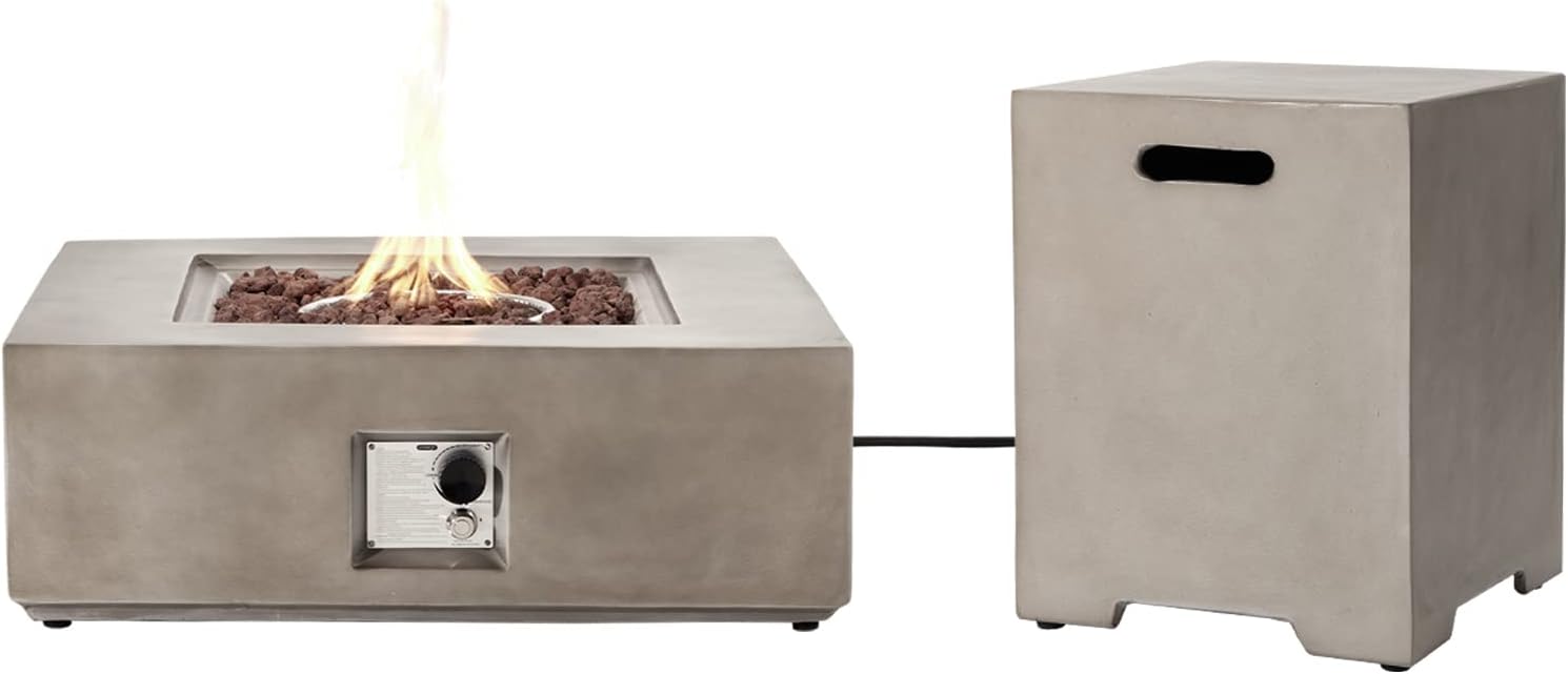 HOMPUS Mesa cuadrada para fogata de propano para exteriores, 35.4 x 12.6 pulgadas, con protector contra el viento, fogata de 50000 BTU con cubierta