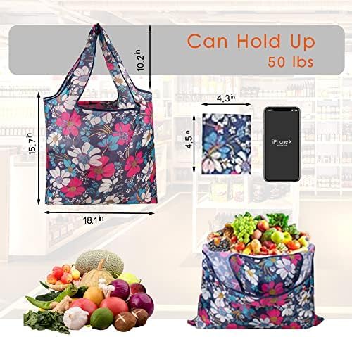 xfyoeg Paquete de 6 bolsas de compras reutilizables de nailon plegables, bolsas de comestibles de cocina, bolsas lavables y duraderas