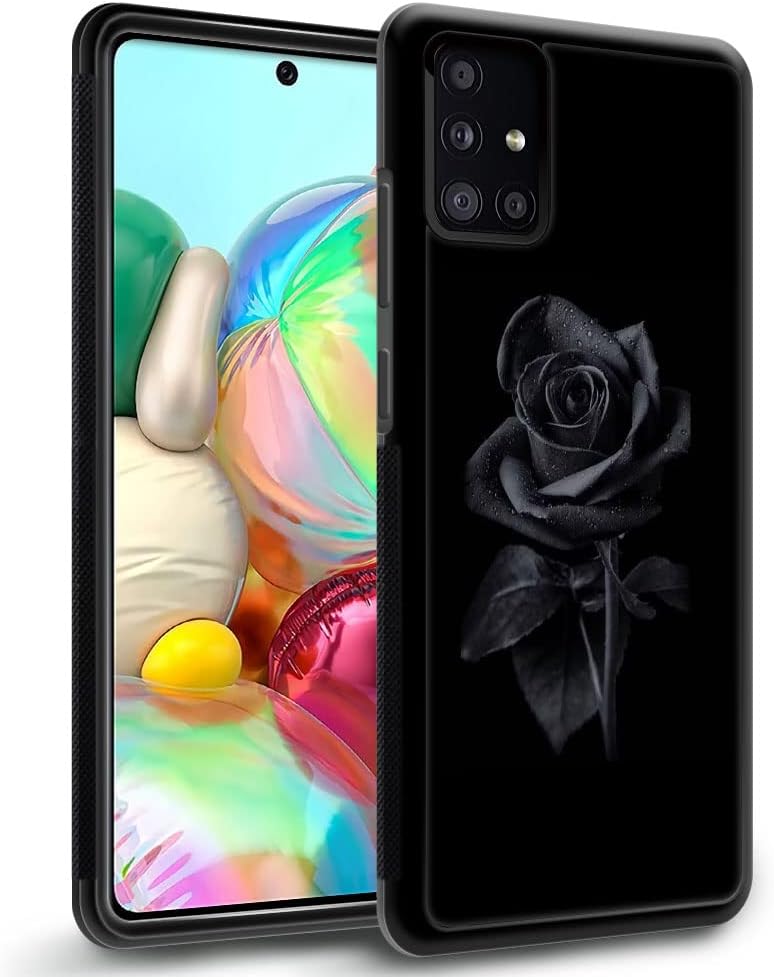 DJSOK Funda compatible con Samsung Galaxy A71 5G, diseño de patrón de lujo de rosa negra para el patrón de atrás+funda protectora de silicona suave