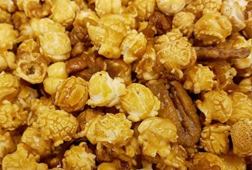 Palomitas de maíz gourmet de nuez y caramelo con nueces praliné, cubo de 1 galón  Millican Pecan since 1888  San Saba, Texas