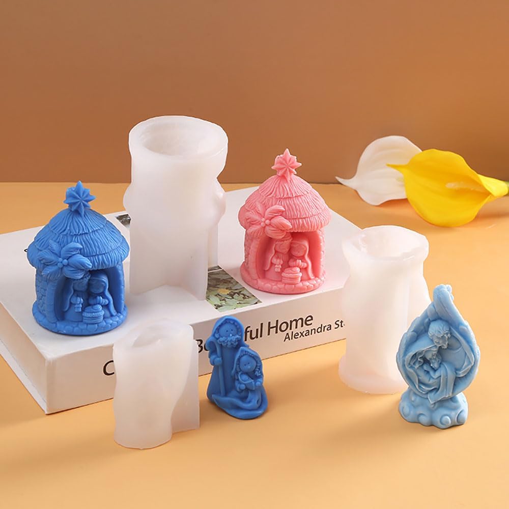 Molde de silicona religioso de Jesús Natividad de la Santa Familia para suministros de fabricación de velas, molde de vela de Jesús Virgen María,