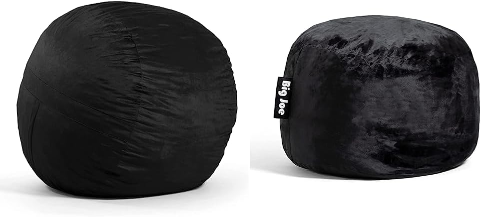 Big Joe Fuf – Puf grande relleno de espuma con funda extraíble, felpa negra, poliéster suave, 4 pies, grande y Fuf pequeño relleno de espuma, felpa