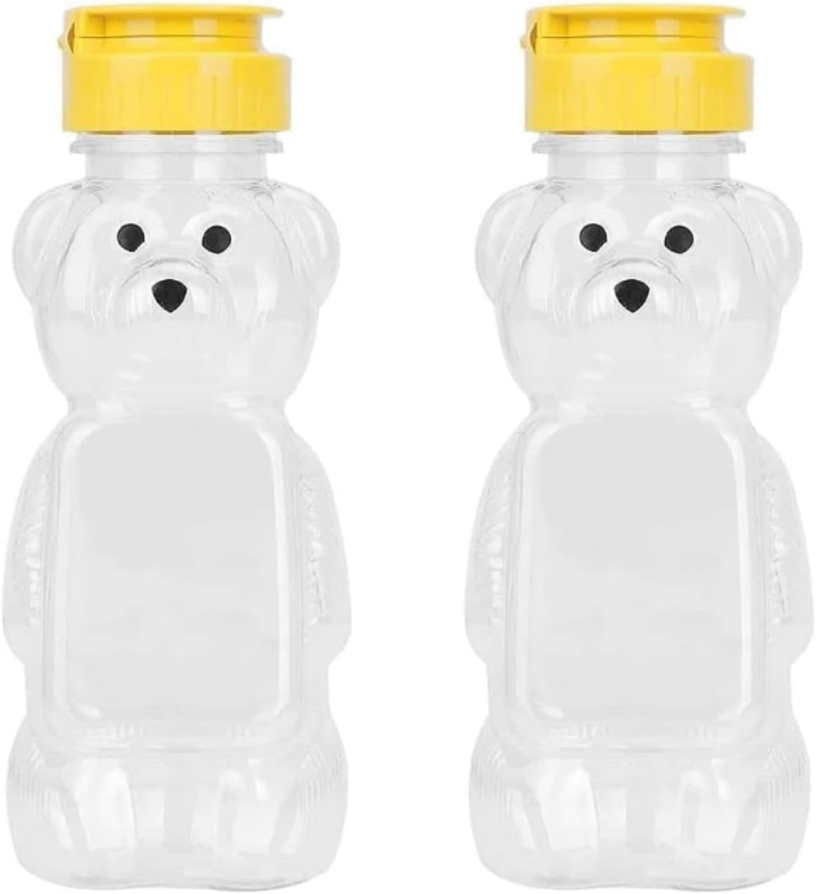 2 frascos de plástico amarillos de 8 onzas para botella de miel de oso, botella vacía de miel con tapa abatible para almacenar y dispensar, tapas