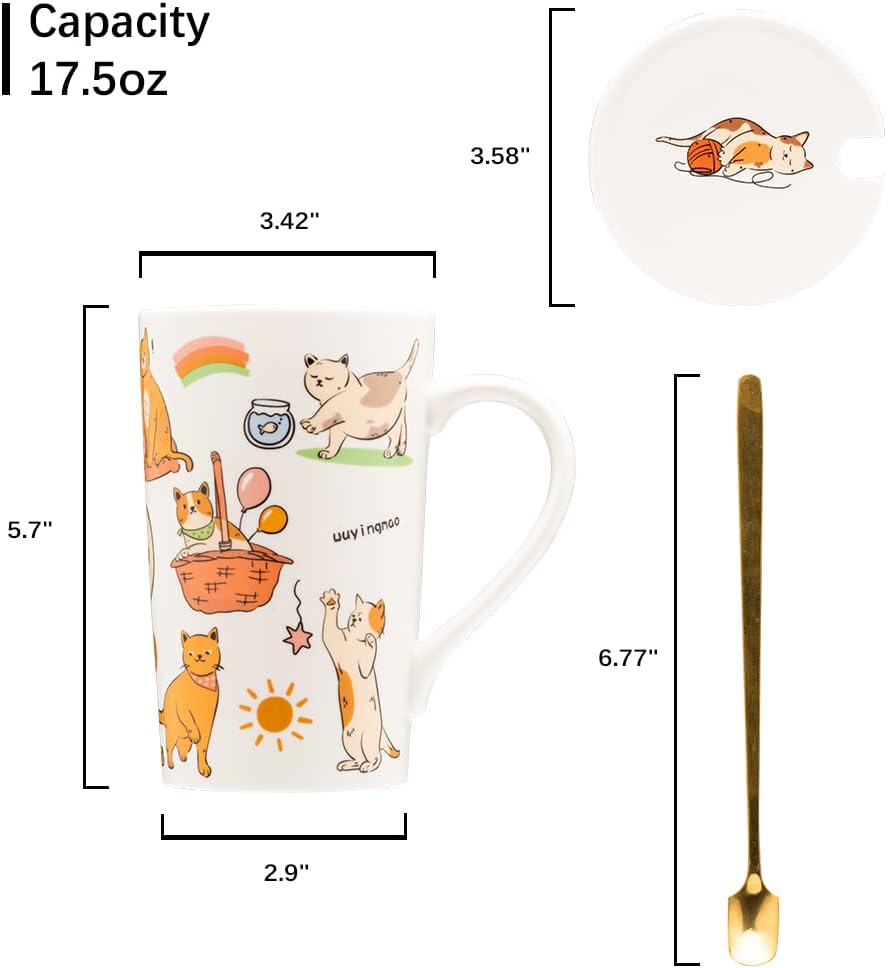 BLUEPOLAR Taza de cerámica para café, taza de viaje, taza de té de latte de porcelana, tazas de café para gatos, 17 oz