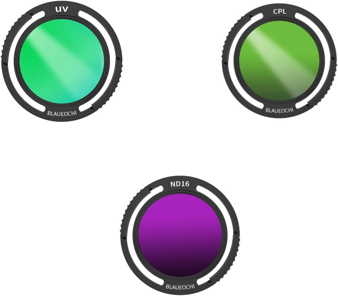 BLAUEOCHI Paquete de 3 filtros mejorados (UV CPL ND16) para DJI AVATADJI O3 AIR Unit, uso en drones FPV DIY con unidad de aire O3, marco de aluminio