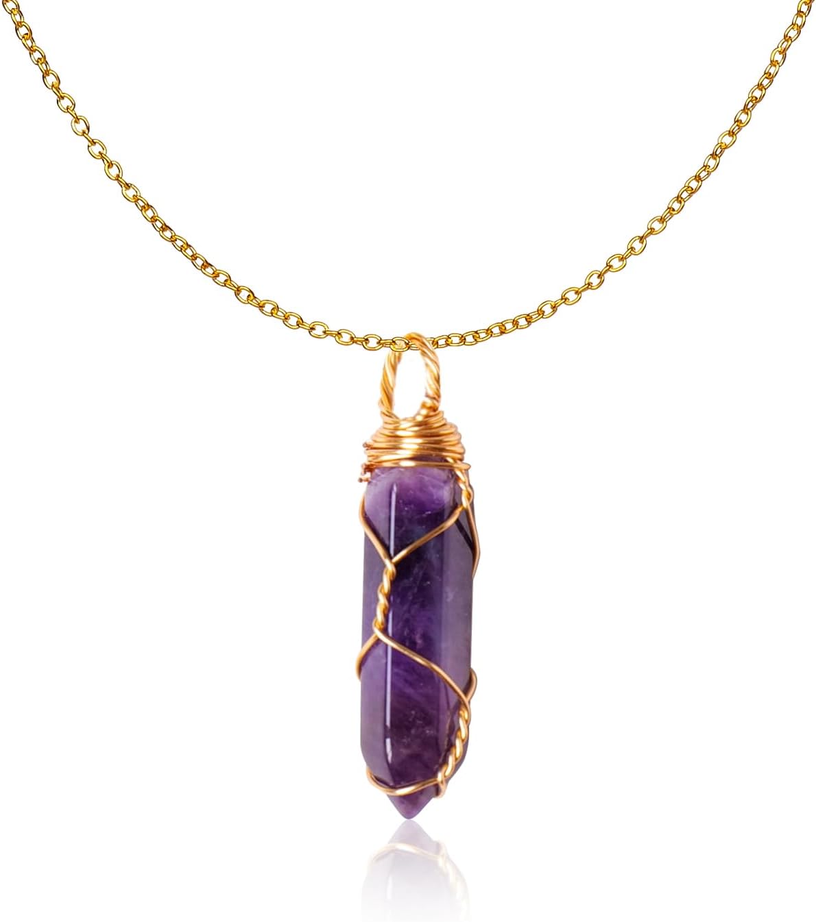 Collar de cristal natural de doble punta hecho a mano tejido curativo con bala de cristal curativo pulido piedra de energía Reiki con caja de regalo