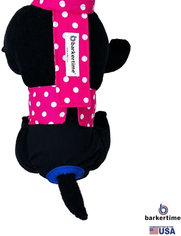 Pañal para perro de alta calidad, impermeable, a prueba de escapes, con lunares rosados sobre negro, talla M, sin agujero para la cola, fabricado en