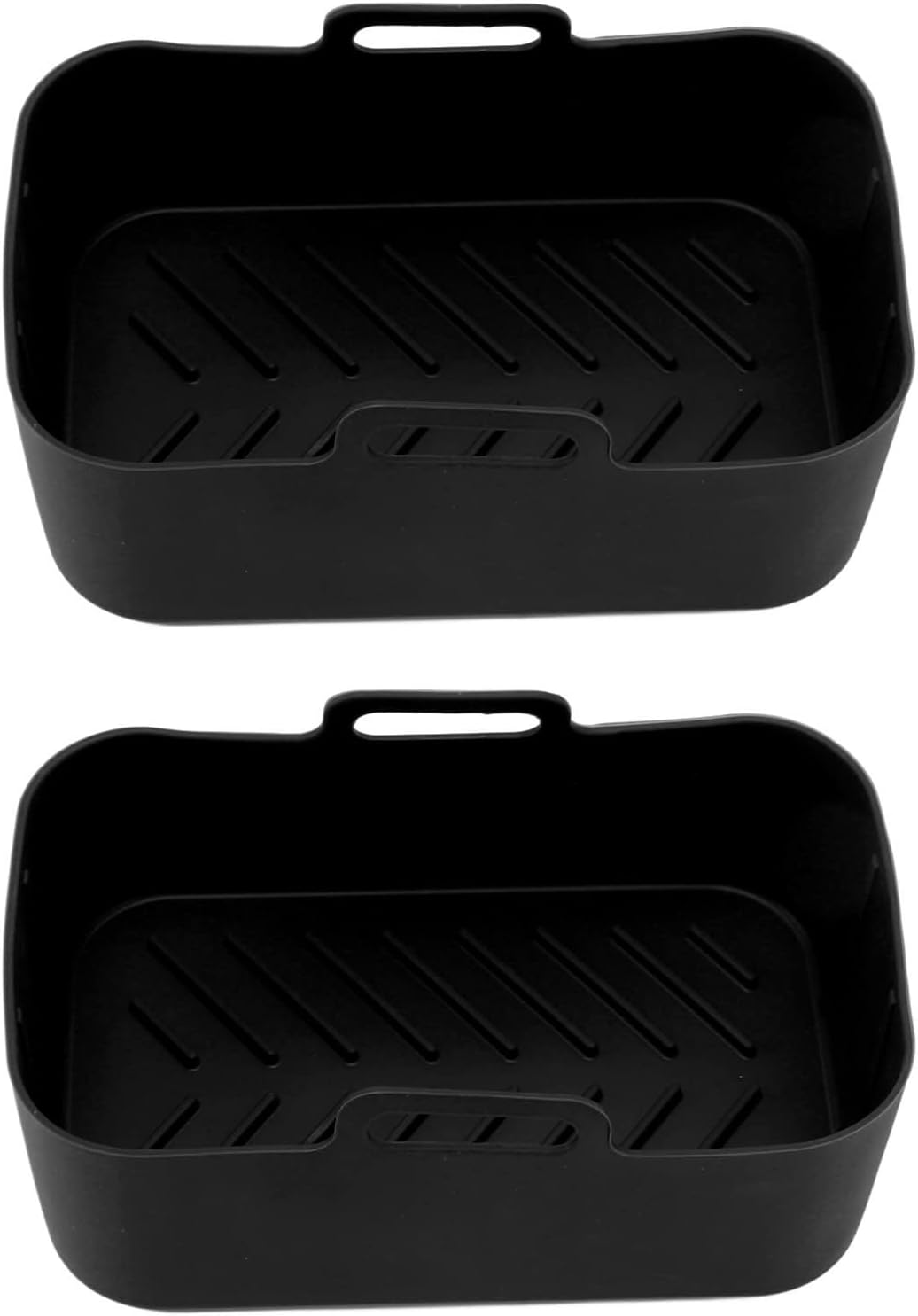 Juego de 2 cestas y tapetes de silicona para freidora, reutilizables, antiadherentes, resistentes al calor, rectangular, accesorios para horno de