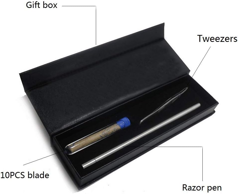 Pluma de afeitar de tatuaje para el cabello, recortadora de diseño de peinado de acero inoxidable, con pinzas y cuchillas de 10 piezas, para cejas,