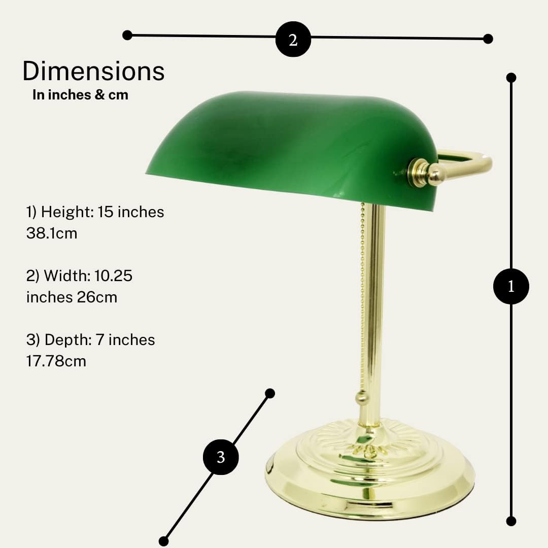 Lámpara de escritorio Green Bankers con pantalla de vidrio de LightAccents, luz de escritorio tradicional con pantalla de vidrio verde clásico y
