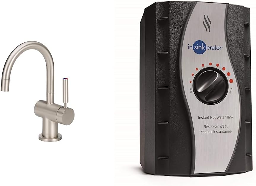 InSinkErator F-HC3300SN – Dispensador instantáneo moderno de agua caliente y fría, solo grifo, níquel satinado y tanque de agua caliente