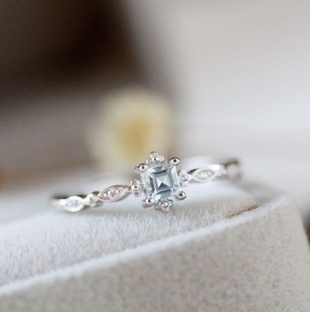 Wenbin Anillo de moda de plata de ley 925 con topacio de cristal azul aguamarina, anillo de compromiso pequeño y fresco de boda, anillos de promesa,