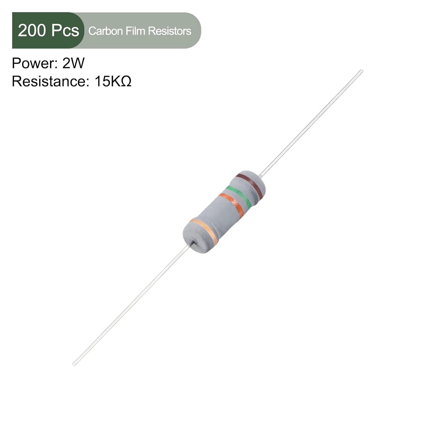 YOKIVE 200 resistencias de película de carbono, resistencia de tolerancias de 2 W, 15 K, ohmios, 5 %, buenas para proyectos electrónicos de