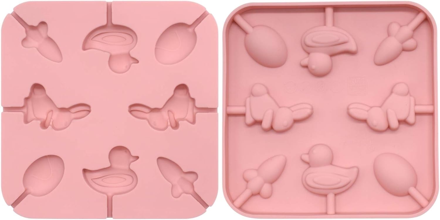 Moldes de silicona para piruletas de dibujos animados en 3D y 25 palitos de papel (4 pulgadas), para conejo, huevo, zanahoria, pato, fiesta de