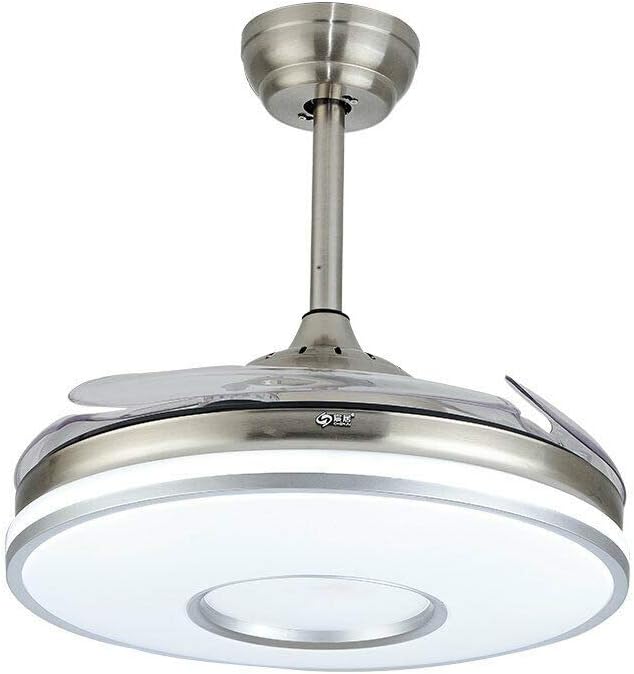 Ventilador de techo retráctil moderno plateado de 42 pulgadas con luz, luz LED retráctil de lujo de 36 W, ventilador de 3 colores y 3 velocidades