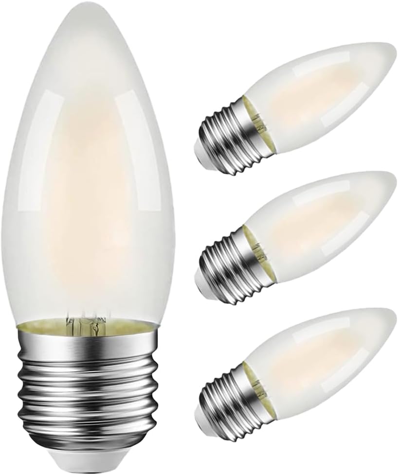 SCOMX Bombillas de candelabro E26, bombillas de araña esmeriladas, equivalente a 40 vatios, 2700 K, blanco cálido, punta de torpedo B11, regulable,