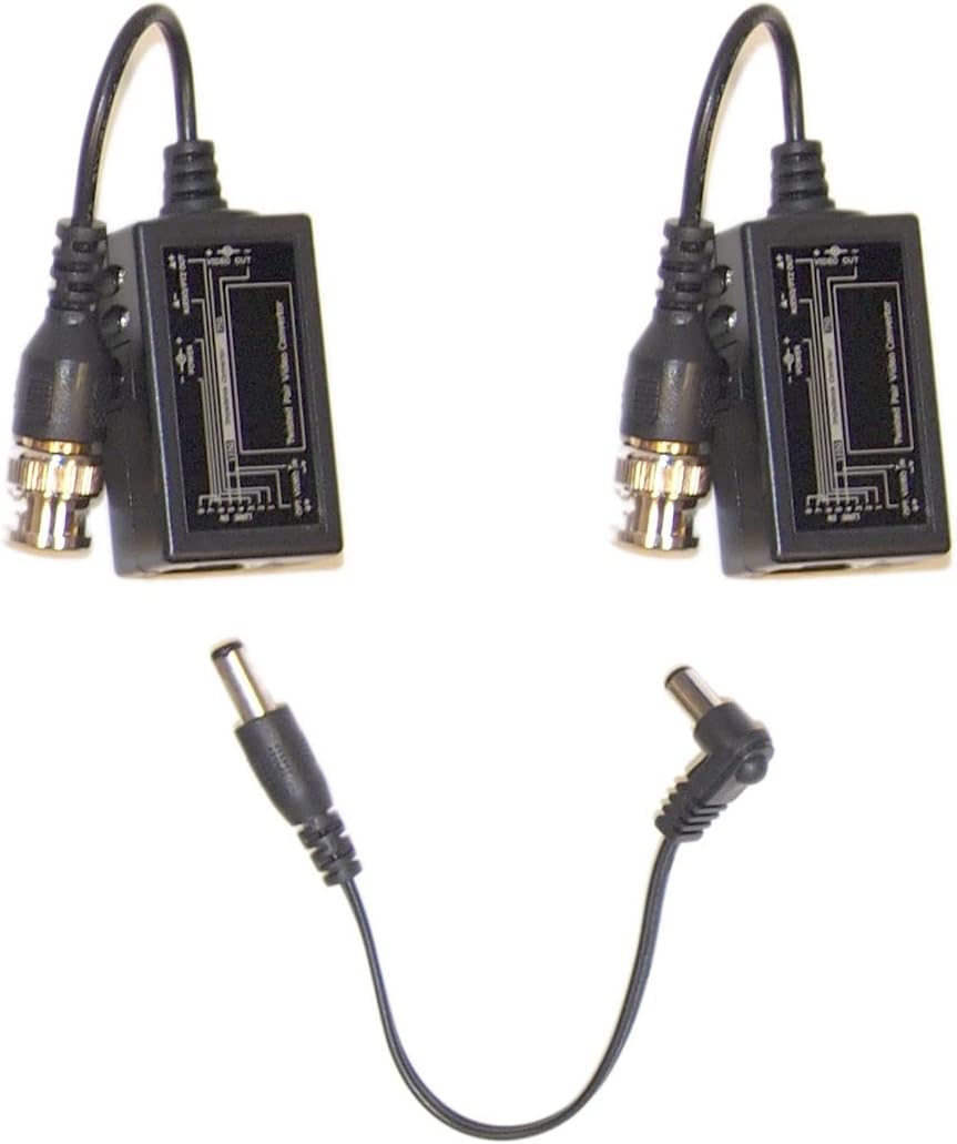 Evertech 4 pares (8 piezas) Balun de video pasivo con Power BNC a RJ45 Cable convertidor de video transmisor de potencia de audio a través de