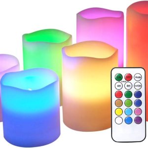 DRomance Velas parpadeantes sin llama que cambian de color con temporizador remoto de 18 teclas, juego de 6 velas LED de cera real que funcionan con DRomance Velas parpadeantes sin llama que cambian de color con temporizador remoto de 18 teclas, juego de 6 velas LED de cera real que funcionan con