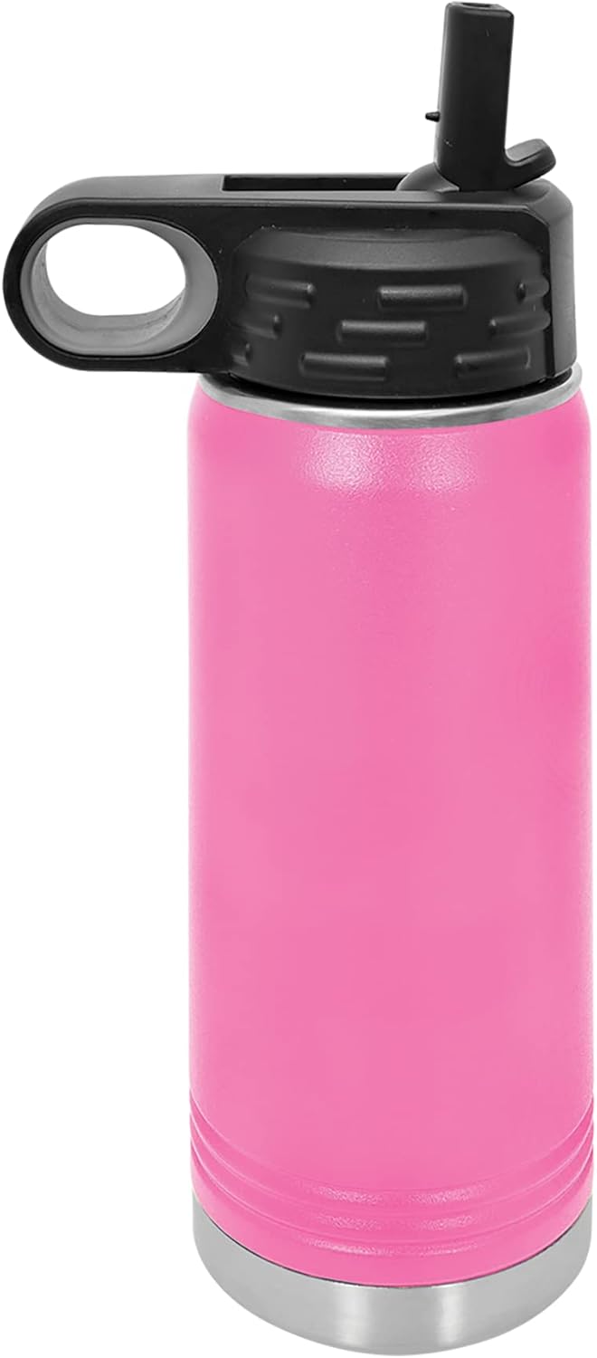 LaserGram Botella de agua de doble pared con tapa abatible de 20 onzas con pajita, mantén la calma y baila, grabado personalizado incluido (rosa)