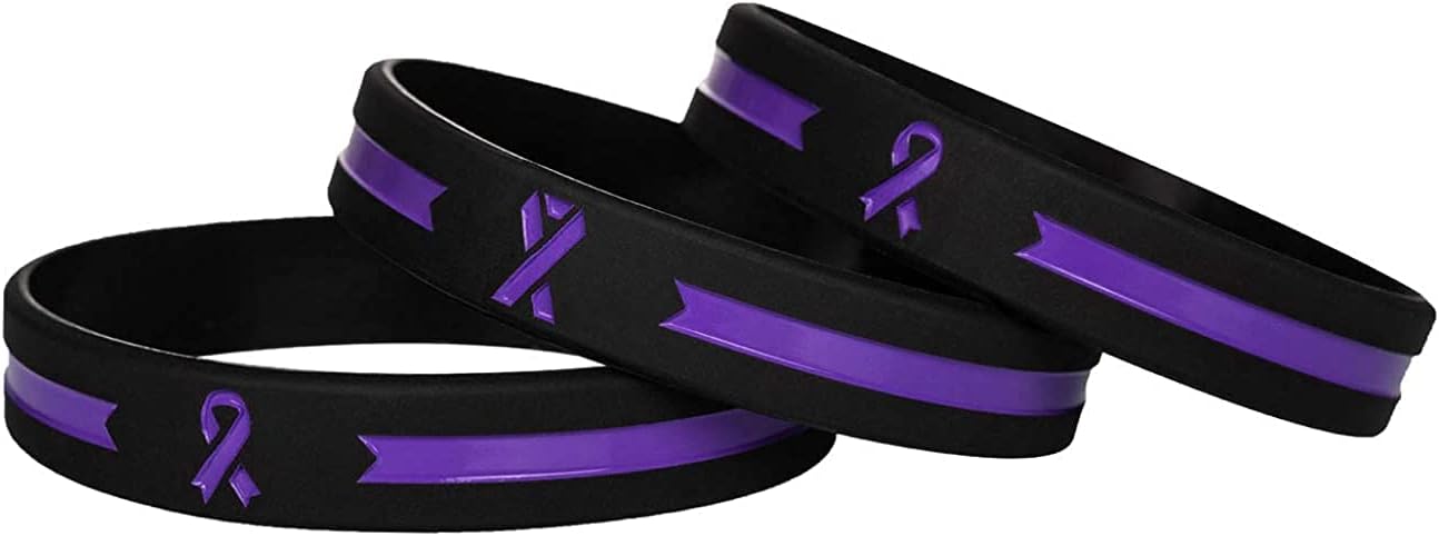Sainstone Paquete de 12 pulseras de silicona con cinta de concienciación morada para hombres y mujeres al por mayor a granel de la cinta de