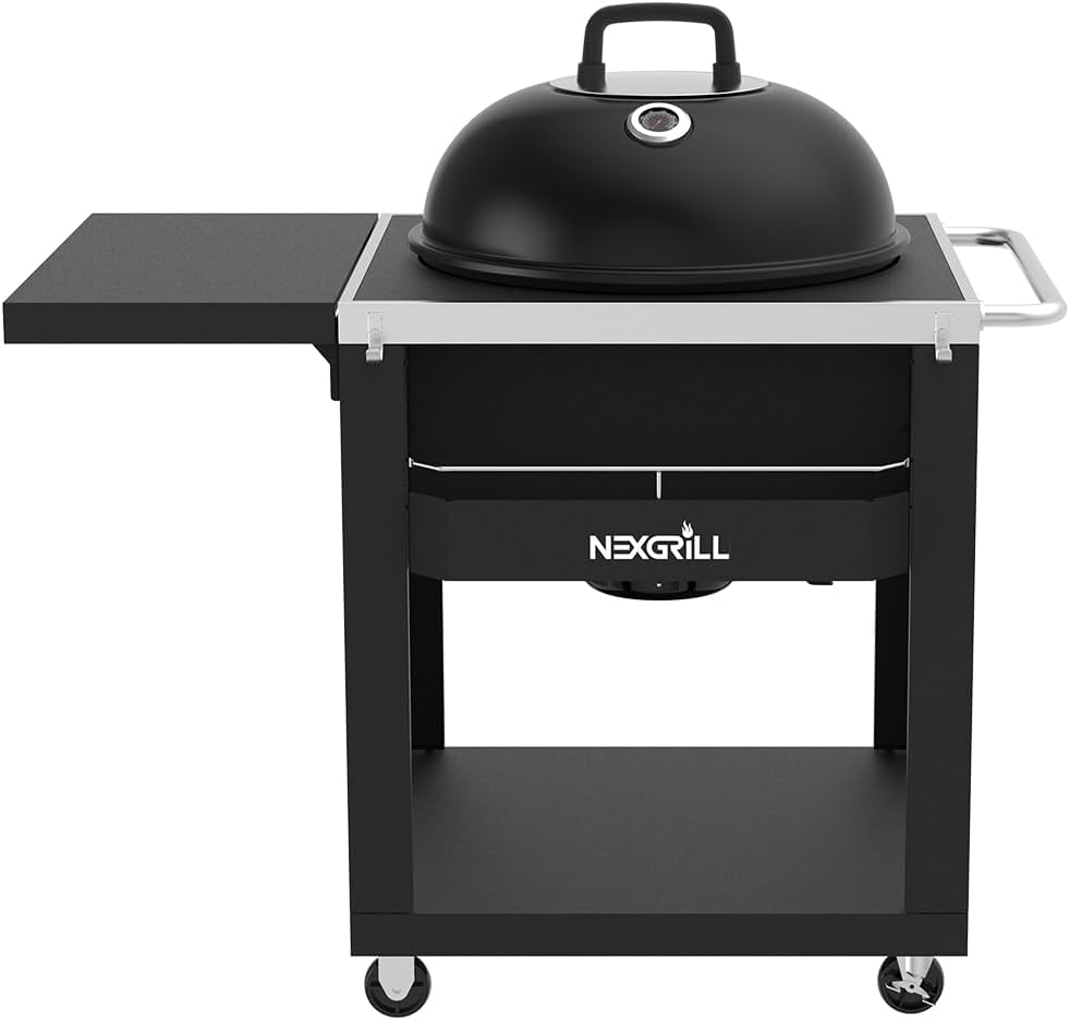 Nexgrill Parrilla de carbón de 22 pulgadas con carrito de mesa y mesa auxiliar, espacio de cocción de 358.4 pulgadas cuadradas, perfecta para