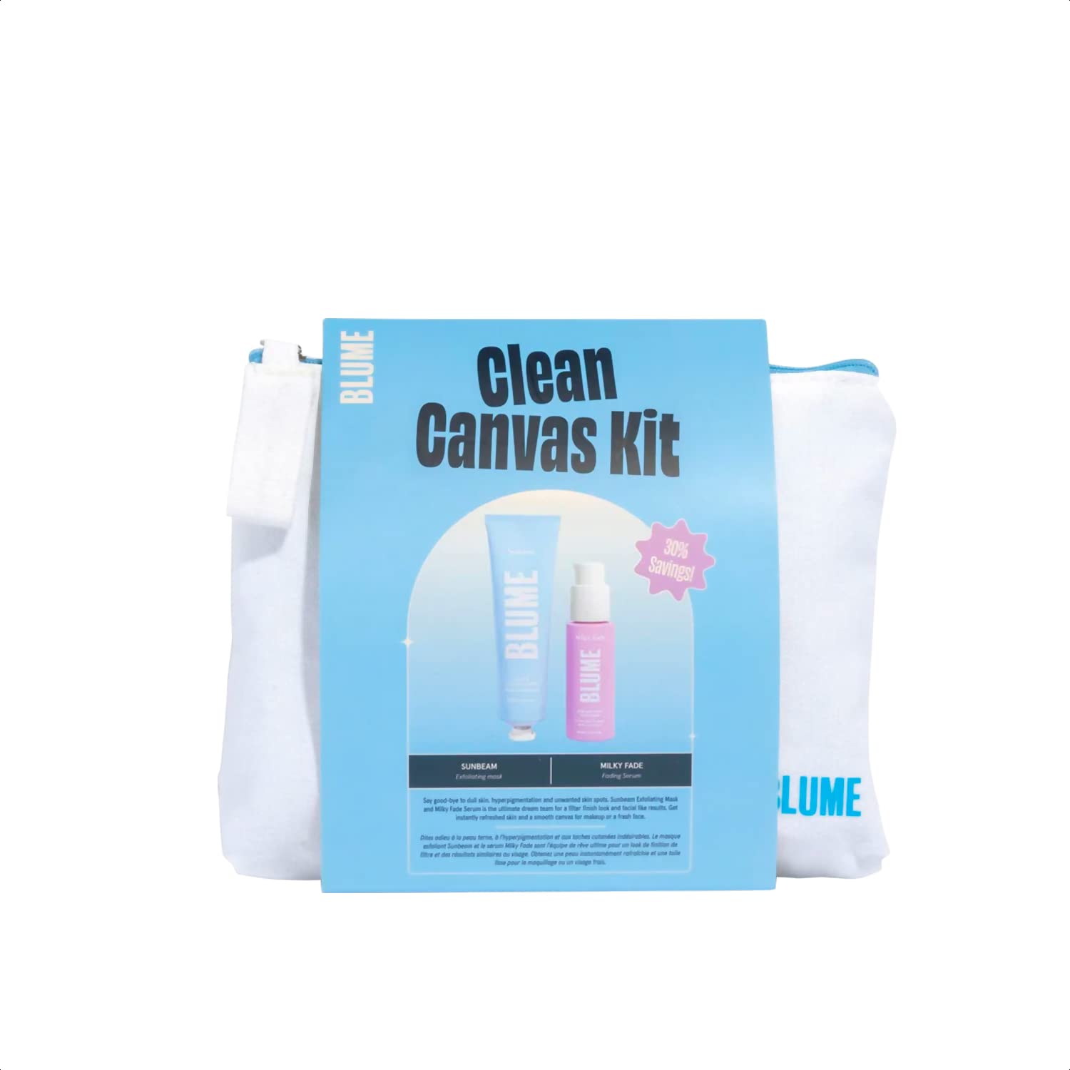 Blume Clean Canvas Kit – Juego de cuidado de la piel para pieles propensas al acné incluye máscara exfoliante de rayos solares y suero de manchas de