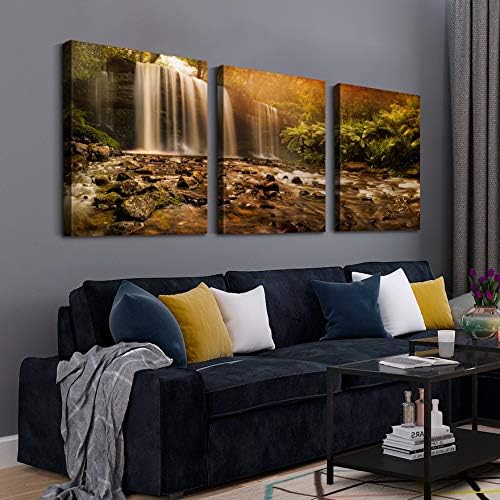 Looife Lienzo decorativo para pared para decoración del hogar, puesta de sol, pintura de pared, lienzo con cascada, imagen impresa en lienzo, 3
