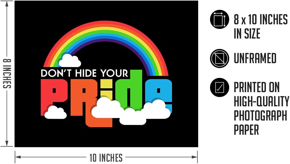 Don’t Hide Your Pride – Arte de pared de accesorios LGBTQ – Derechos LGBTQ – Decoración de orgullo gay – Regalos de orgullo LGBTQ – Señales de