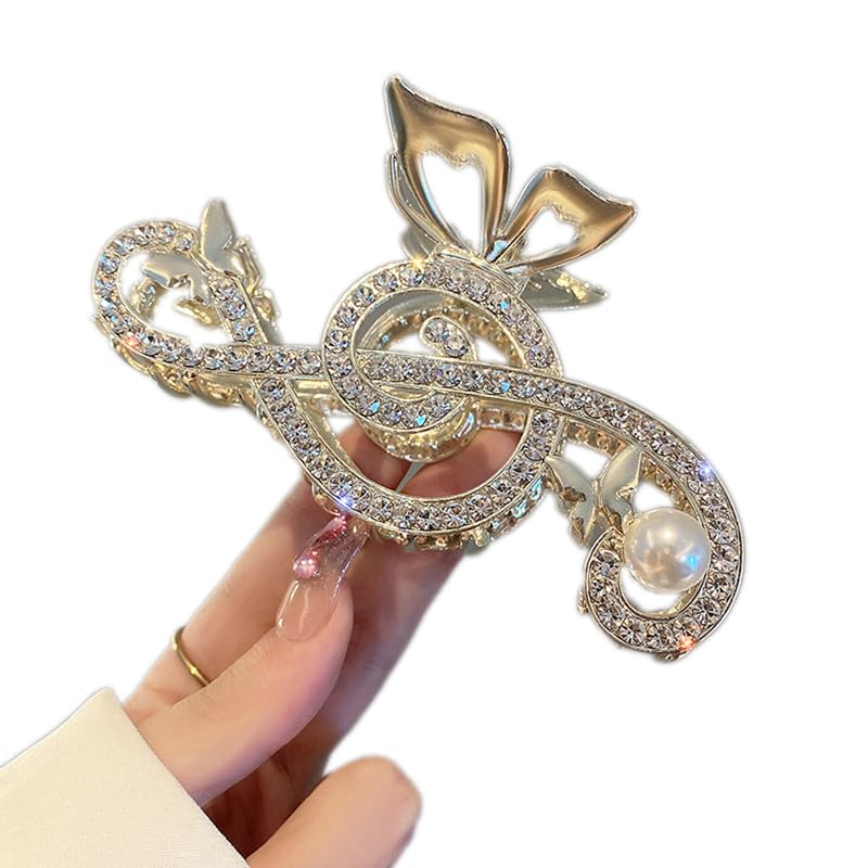 Clip de pelo grande de lujo, clip de garra de diseño único de nota musical G Clef  Accesorios para el cabello para niñas  Clip de fiesta de regalo