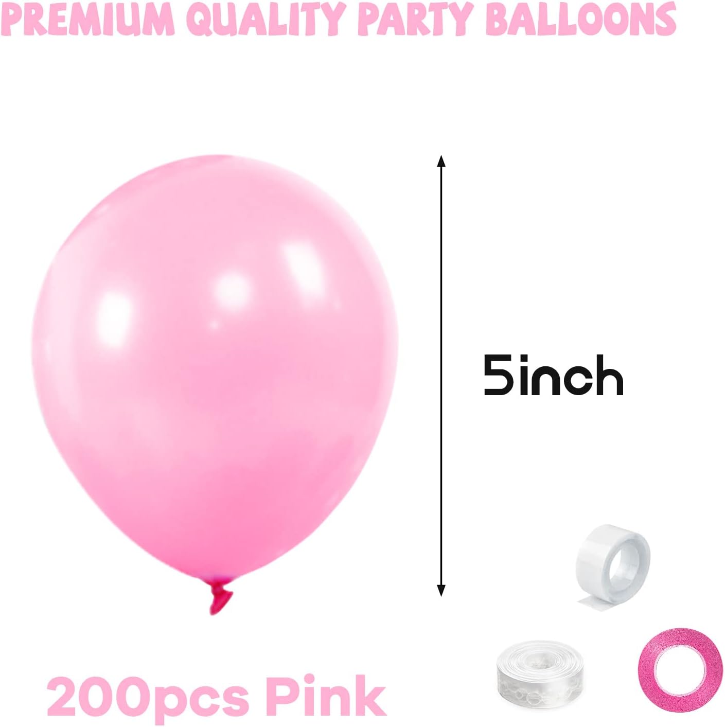 Globos rosados, 200 unidades, globos pequeños de látex rosa de 5 pulgadas, mini globos gruesos de cumpleaños rosa para decoraciones de cumpleaños,