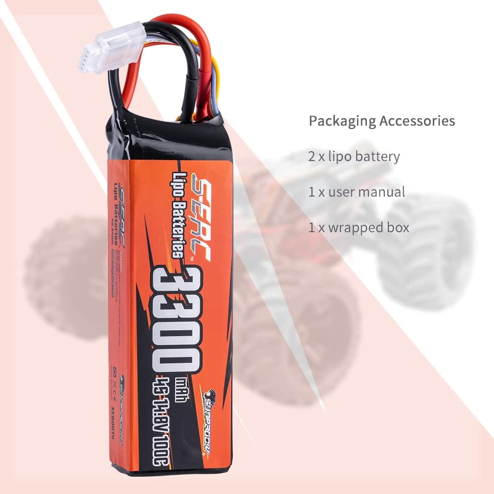 SUNPADOW Batería Lipo 4S FPV 3300mAh 14.8V 100C Paquete suave con conector XT60 recargable para RC FPV Quadcopter Avión Helicóptero Avión Dron (2