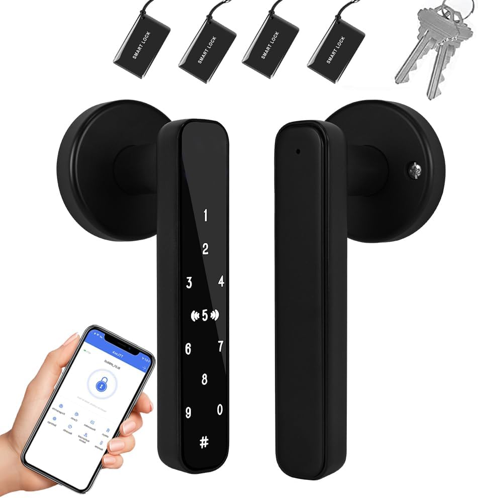 Pomo electrónico inteligente para puerta con aplicación, juego de cerradura de puerta de entrada sin llave con teclados y asa, cerradura de cerrojo