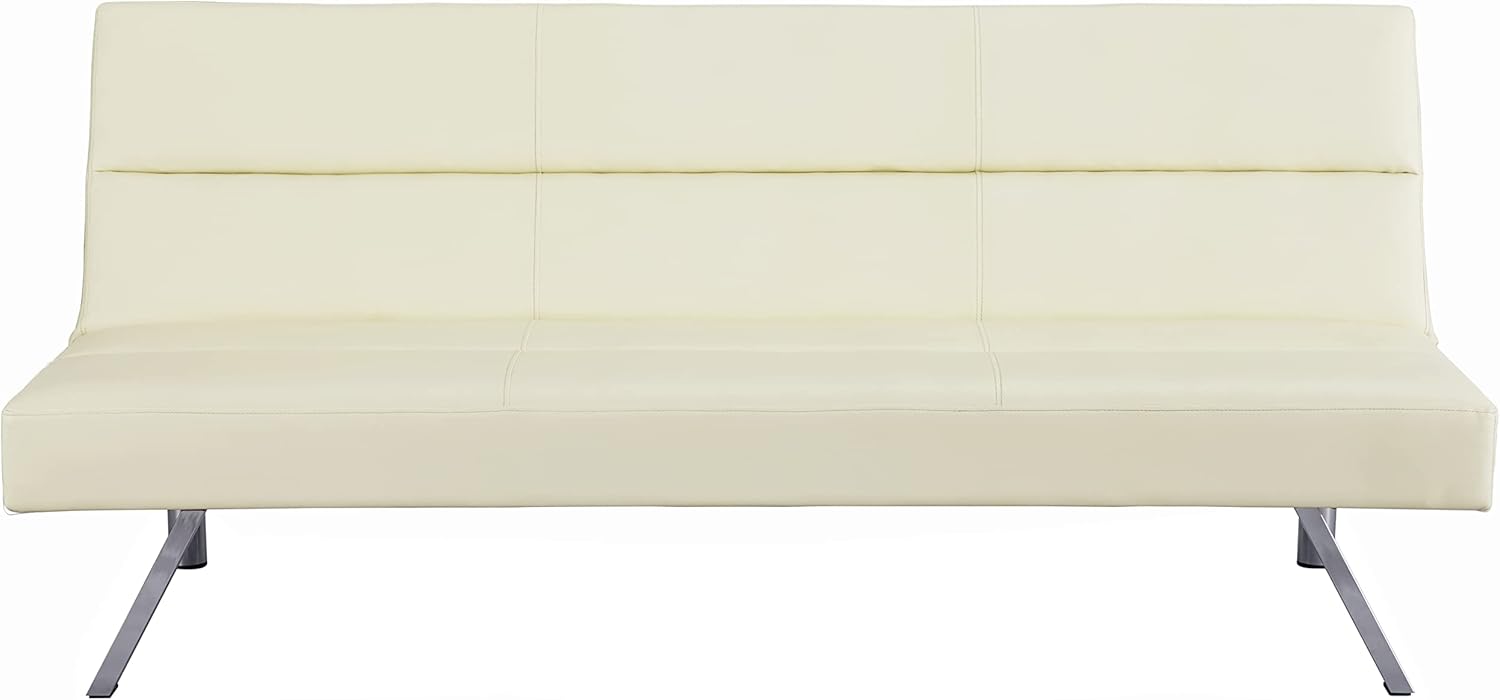 Naomi Home Sofá futón de piel sintética, moderno sofá cama plegable convertible con patas cromadas, mini sofá reclinable, futón de cuero pequeño