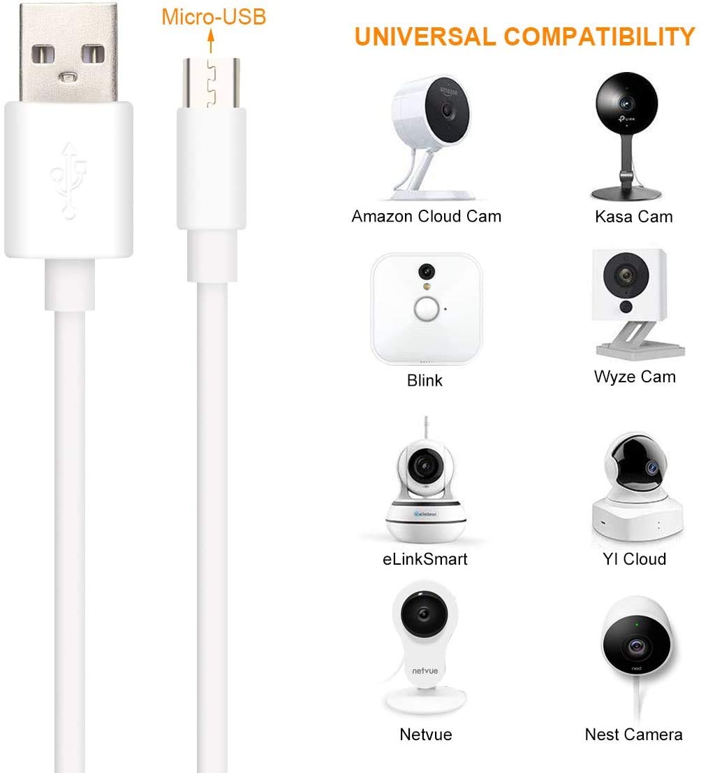 Cable de alimentación USB de 25 pies para cámara inalámbrica de seguridad para el hogar, cámara Kasa, cámara Wyze, YI Cloud, Nest Cam, Netvue, Furbo