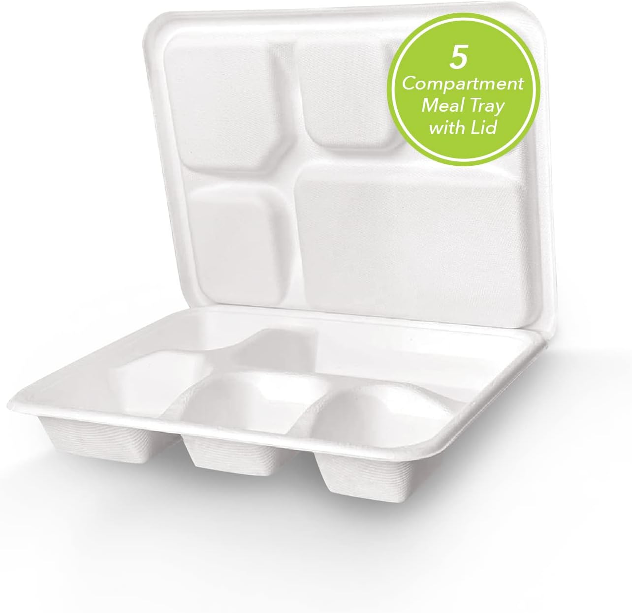 three leaf Juego de 5 bandejas de comida con tapa, 25 juegos. Platos de bagazo desechables resistentes y ecológicos con plomo, platos 100%