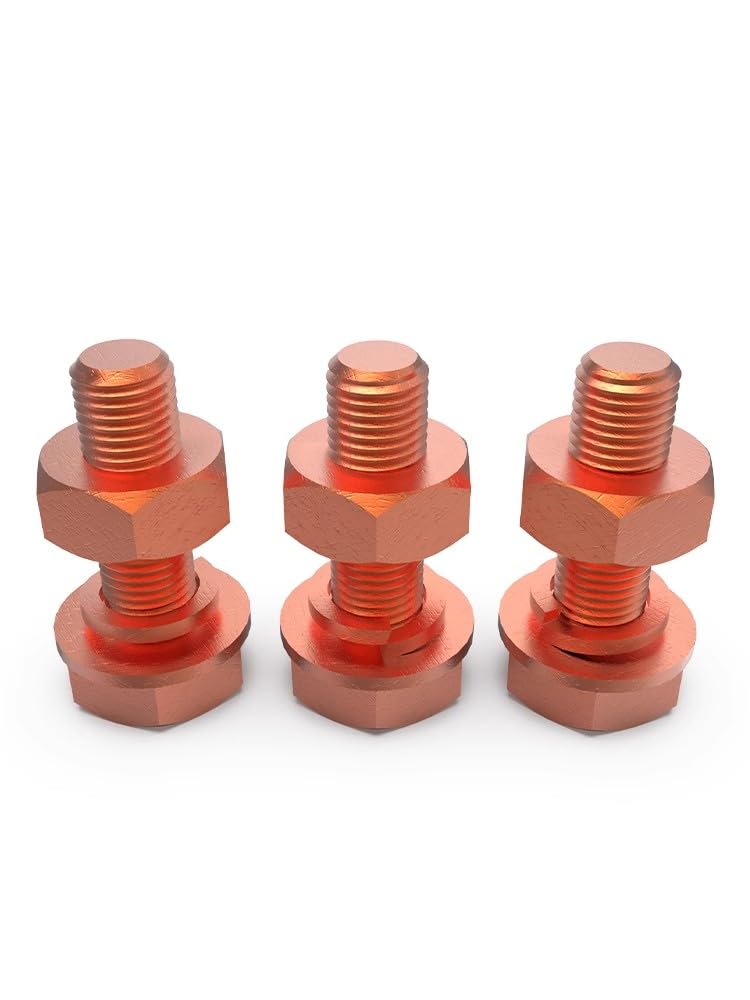 M8x60mm 2sets T2 Perno de tornillo hexagonal de cobre puro, arandela de tuerca, perno conductor de cobre rojo conductor